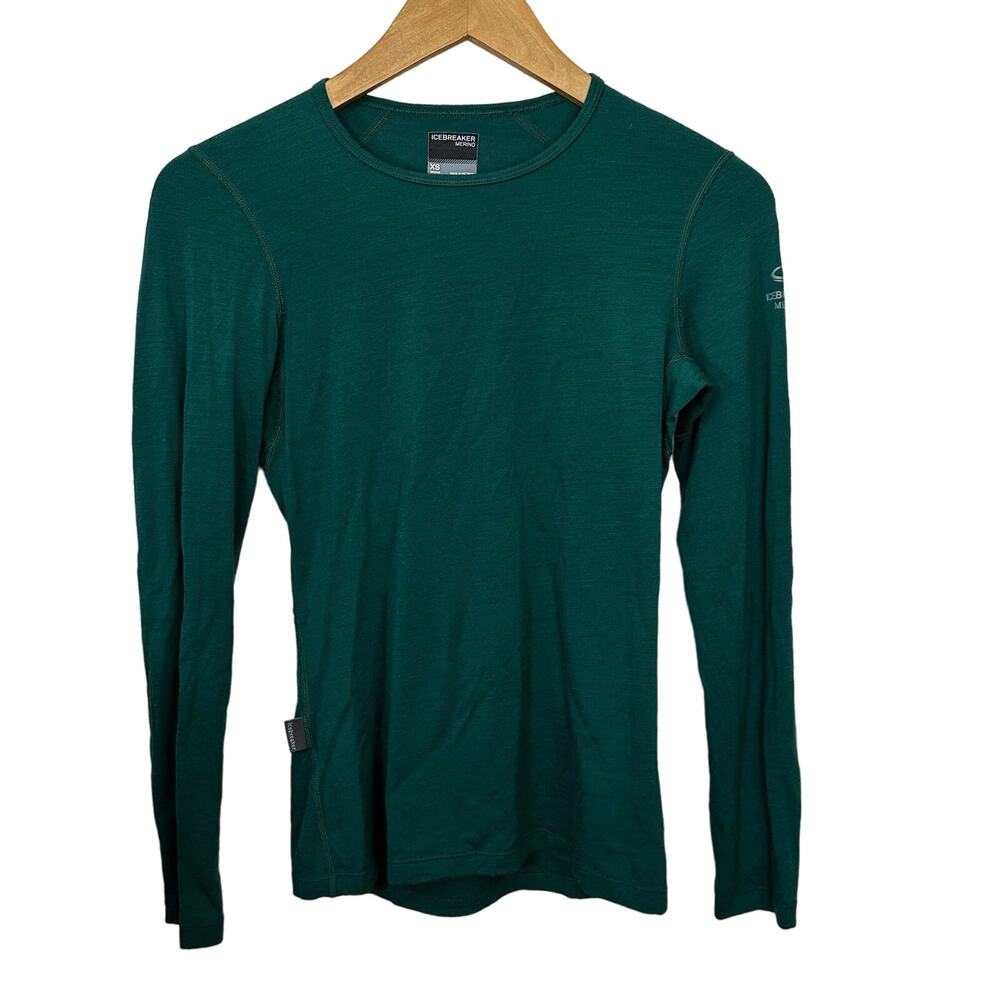 Icebreaker Womens XS Base Layer Top dark Green 100% Merino Wool Long Sleeve